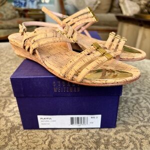 Vintage Stuart Weitzman Playful Natural Cork Sandals Shoes Size 6